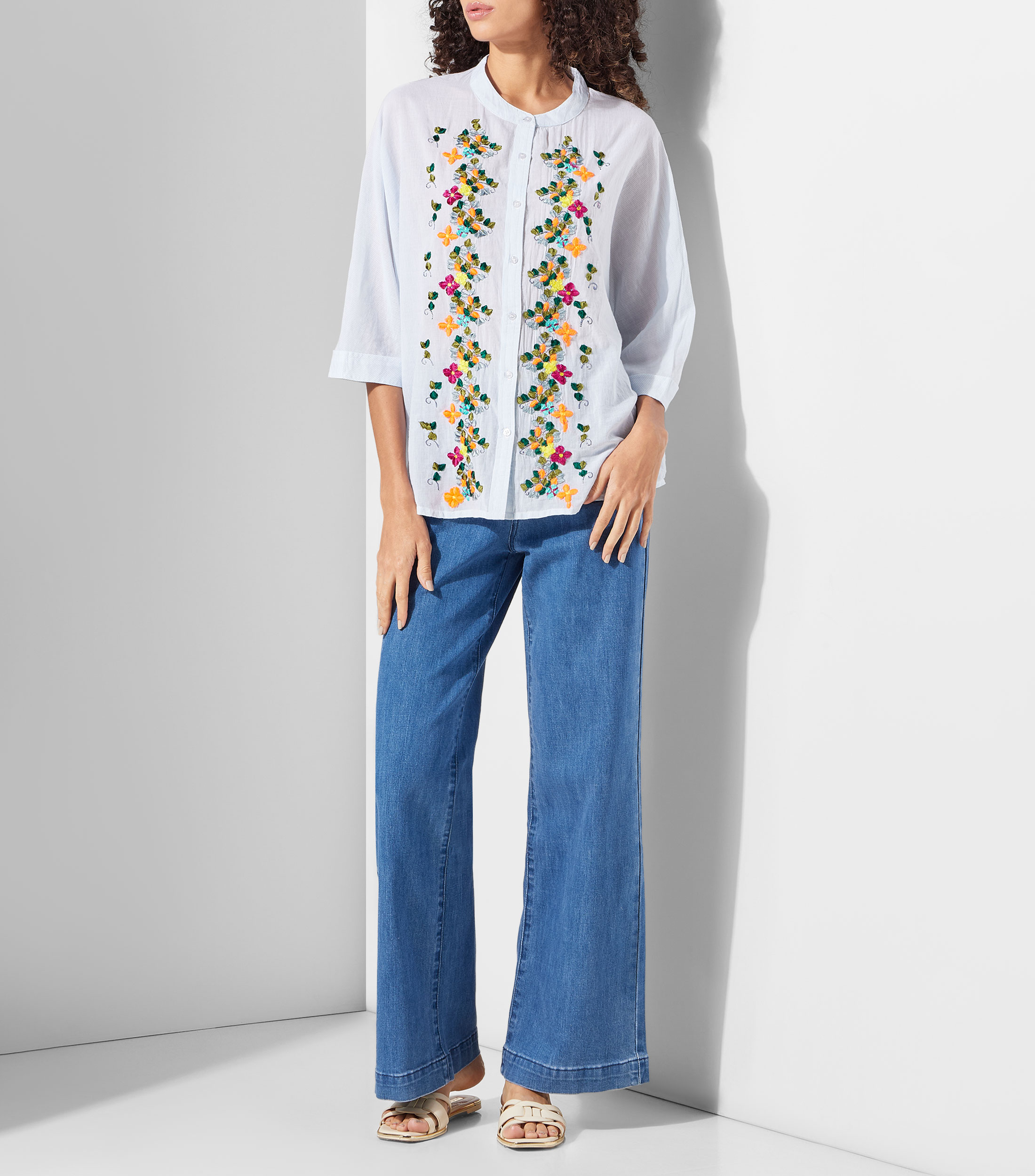 Camisa fantasía cuello mao manga 3/4 Mujer